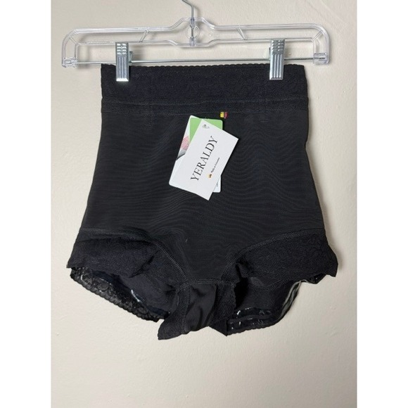 Yeraldy Other - Yeraldy Black High Waisted Shapewear Shorts Lace Trim Tummy Control Size S NWT